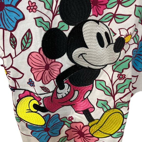 Disney Mickey Mouse Embroidered Tee Floral Womens Size XL White - Picture 5 of 7